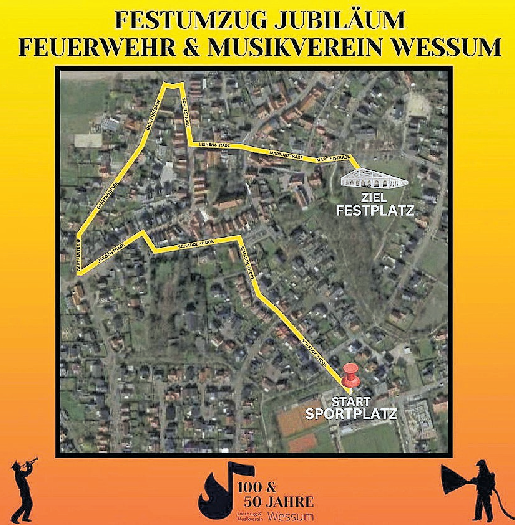 Der Verlauf des Festumzuges am Sonntag durch Wessum.