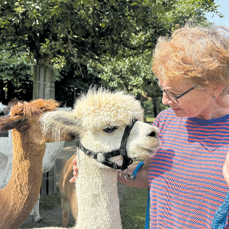 Schau mir in die Augen: Reittherapeutin Birgit Schiller mit ihrem Schützling Didi. Das weiße Alpaka ist besonders anhänglich. FOTO MUNKER