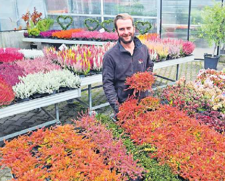 Floristmeister Jonas Clos inmitten der Blütenpracht. FOTO: MANFRED WELLER