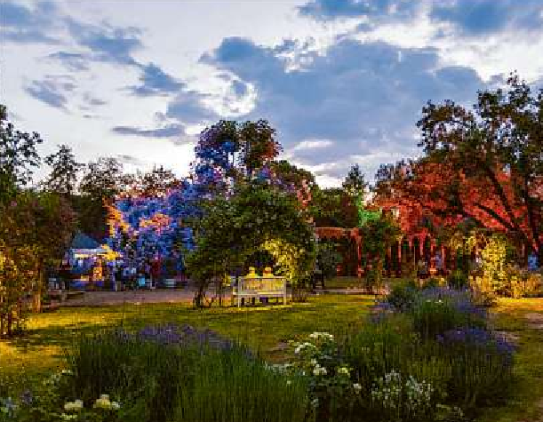 Wenn die Nacht hereinbricht: Romantische Atmosphäre ist überall im Rosengarten zu erleben.