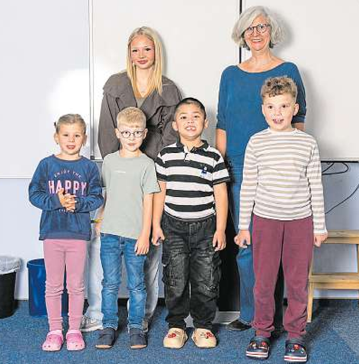 Die Klasse 1e mit Klassenlehrerin Sabine Ebert.