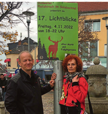 Dirk Nöther und Ute Freudenberger vom Verein Pro Dorf sind die Initiatoren der „Dudweiler Lichtblicke". Foto: Dieter Steinmann