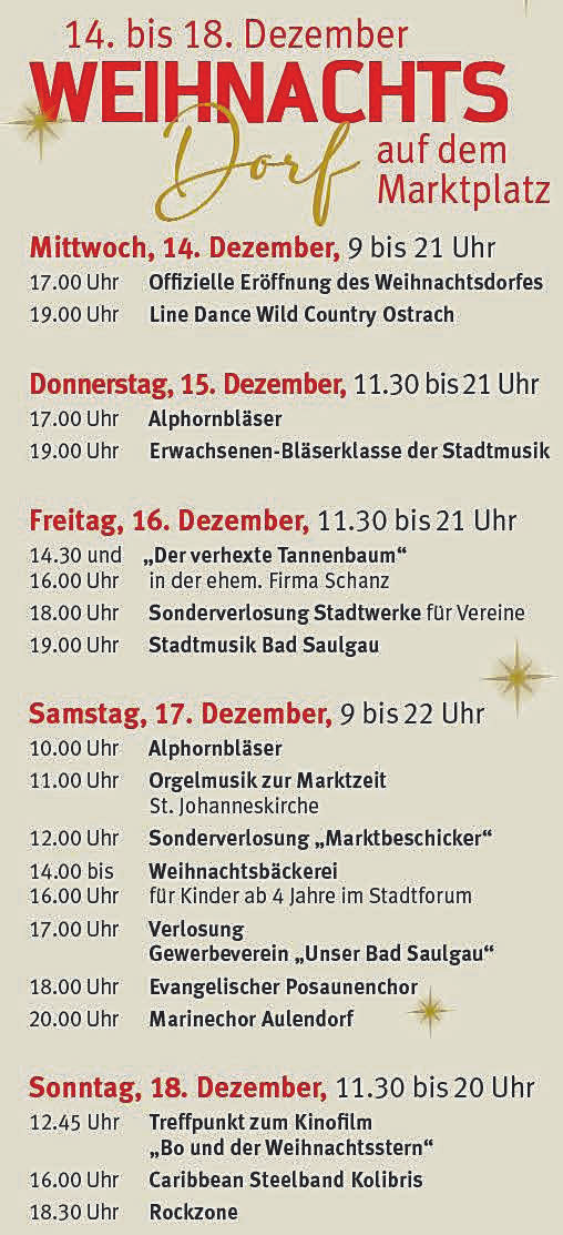 Weihnachtsdorf Saulgau 2022 Rahmenprogramm/Weihnachtsmarkt