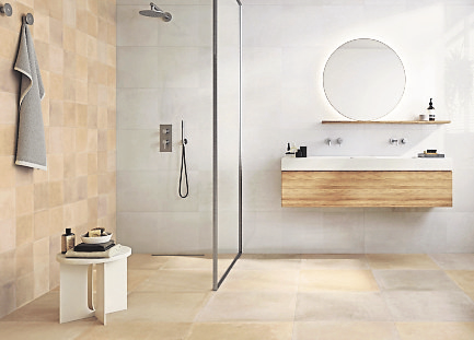 ÜBERZEUGEND: Wenn man Badboden und Dusche durchgängig fliest, wirkt der Raum großzügig und der Duschzugang ist komplett barrierefrei. Foto: djd/Deutsche-Fliese.de/Engers
