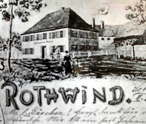 Die Gastwirtschaft Vonbrunn auf einer historischen Ansichtskarte von Rothwind.