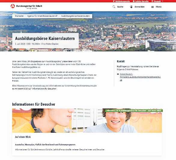 Eine Website, viele Antworten: Die neue Homepage der Ausbildungsbörse gibt einen Überblick über den Einstieg ins Arbeitsleben. SCREENSHOT: MONIKA KLEIN