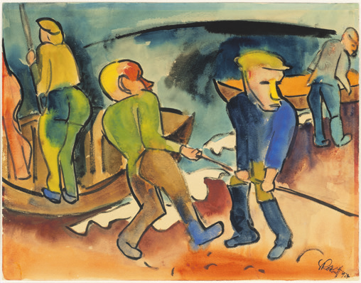 Karl Schmidt-Rottluff | „Fischer am Strand“ | 1924 | Aquarell und Tusche | 50 x 64,5 cm | Versteigerung am 23.09.2023. Foto: Auktionshaus Stahl<br/><br/>