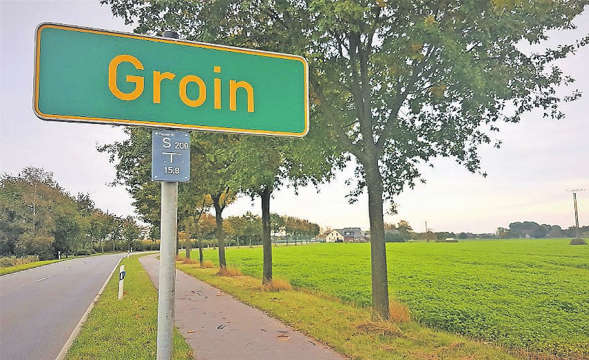 Das grüne Ortsschild markiert den Anfang der 150-Einwohner-Gemeinde Groin. Der kleine Ort steht im Mittelpunkt einer großen Filmdokumentation.