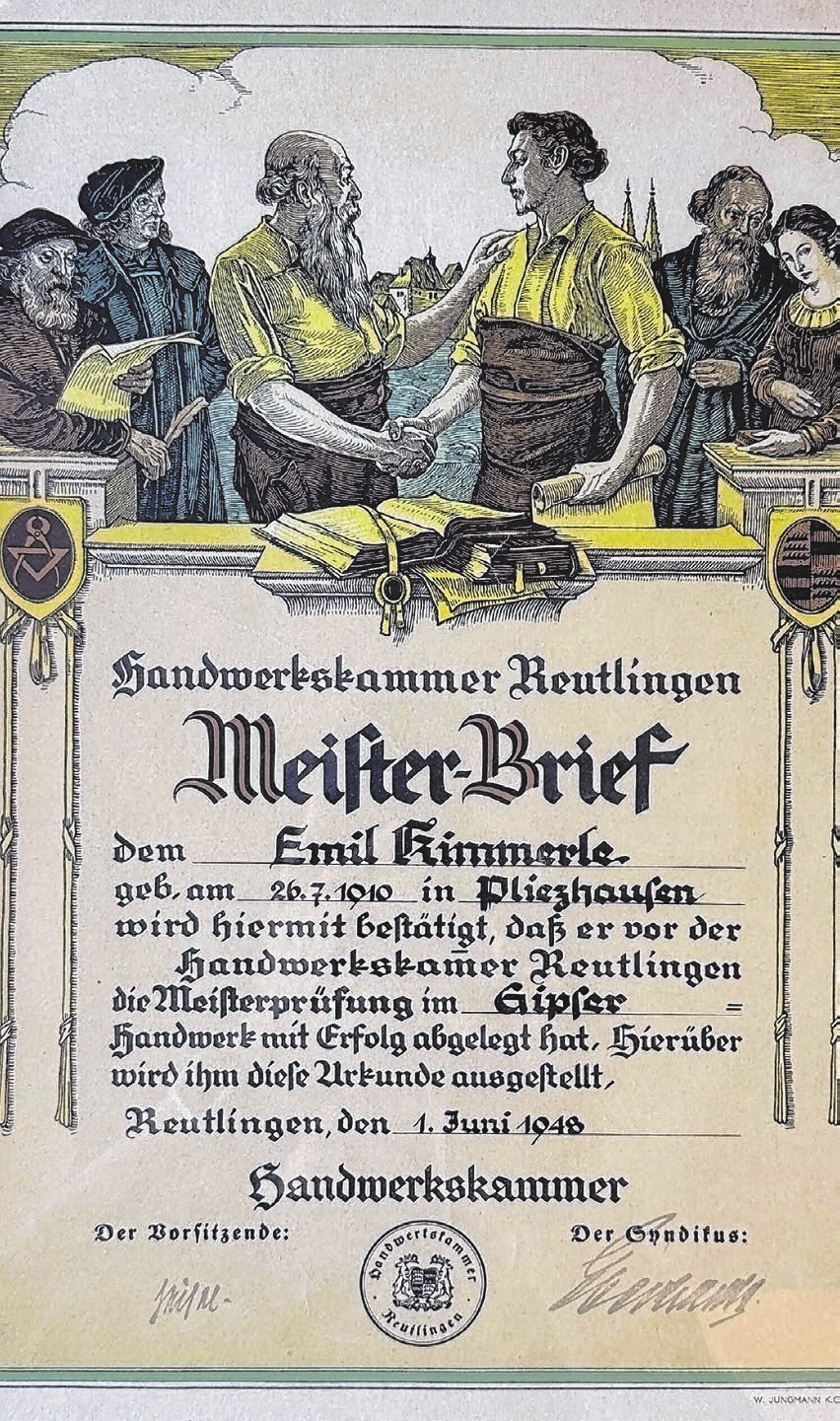 Der Meisterbrief von Firmengründer Emil Kimmerle aus dem Jahre 1948.