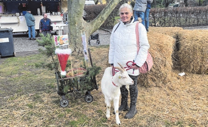 Auch Leo, eine der beiden Ziegen aus dem Mallnower Haustiergarten, für die die Stadt die Patenschaft übernommen hat, war in Seelow vor Ort. Zusammen mit Trainerin Bianka Mitt sammelten die beiden Spenden und waren eine kleine Attraktion für die Kinder.
