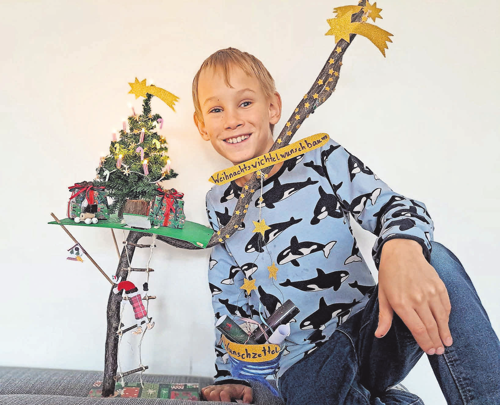 Eine Einsendung von Frederik Bauer: Der Weihnachtswichtelwunschbaum ist magisch. Die Kinder können ihre Wunschzettel im Korb abgeben und der Baum verwandelt sie mit Hilfe der Wichtel zu echten Geschenken... Gebastelt von Fredi (9 Jahre)