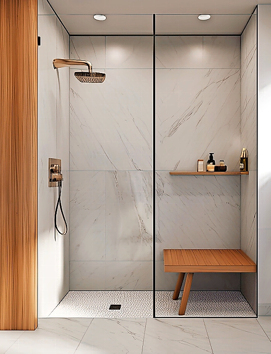 Eine große, bodengleiche Dusche ohne Stolperfallen ist für alle Generationen praktisch. FOTO: HANJIN/ STOCK.ADOBE.COM