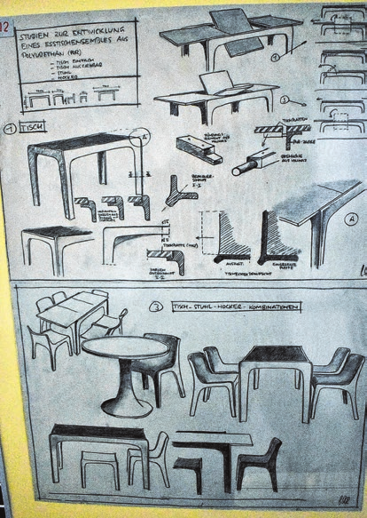 Zeichnungen für die Möbelproduktion aus den 1970ern