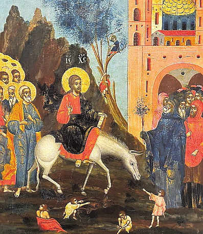 Einzug in Jerusalem: Jesus reitet auf einem Esel durch die Stadt.