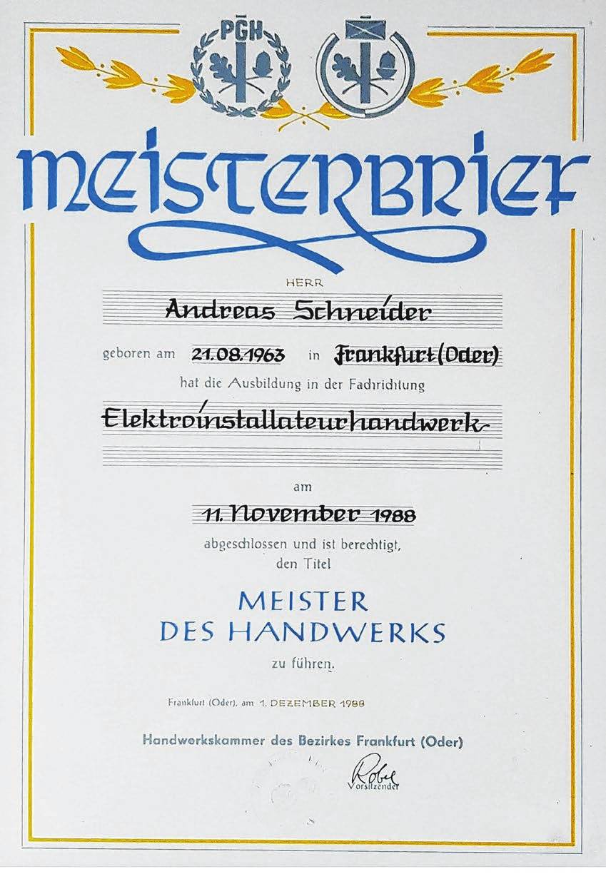 Vor 35 Jahren erhielt Andreas Schneider den Meisterbrief im Elektroinstallateurhandwerk.