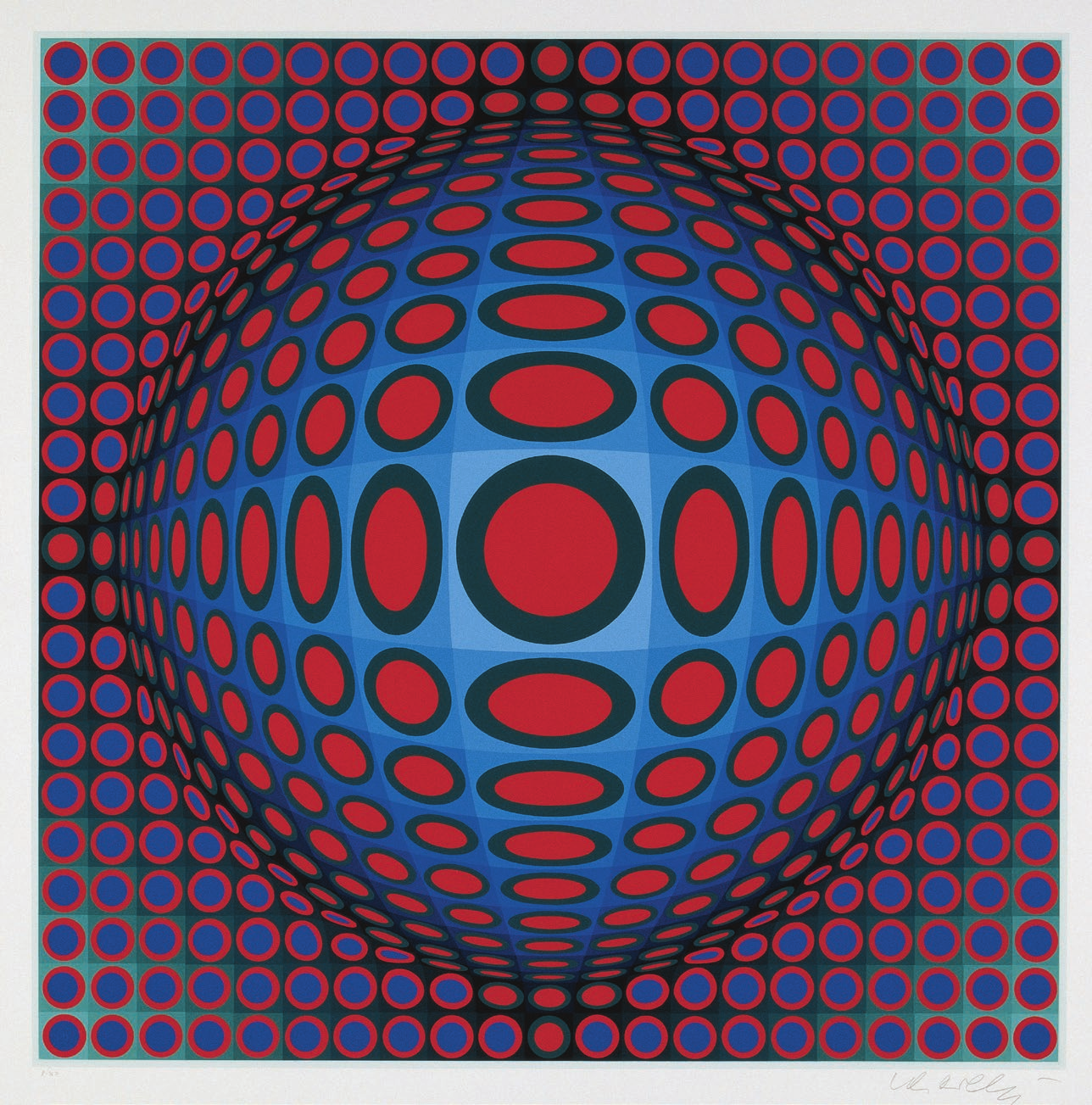 Die Arbeit von Victor Vasarely (1906-1997) aus dem Jahr 1971 trägt den Titel „Vega“ (Edition mit 8 Serigrafien, Sammlung Würth, Inv. 8099).„Insofern ist die Op-Art eine soziale Kunst. Sie teilt sich direkt und schnell und vielen mit. Diese direkte Ansprache, dieser Anspruch: Sieh mich an und get it, das war etwas anderes und etwas Neues [...]“, sagt der Künstler. Foto: Philipp Schönborn