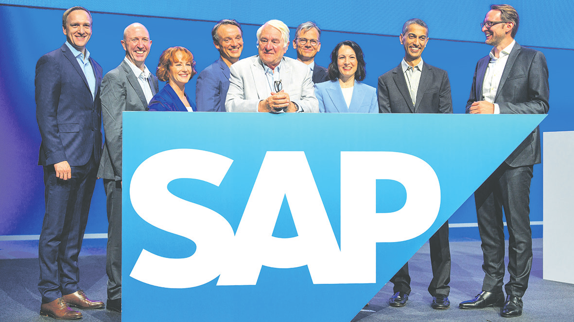 Wertvollstes deutsches Unternehmen: die Softwareschmiede SAP. Im Bild der aktuelle Vorstand mit Unternehmensgründer Hasso Plattner