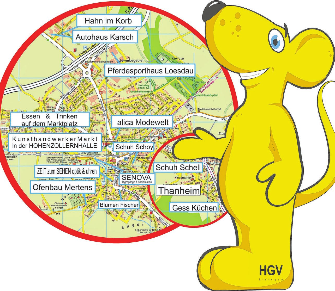 Dieser Plan zeigt anschaulich, wo am Sonntag was geboten wird. Grafik: HGV Bisingen