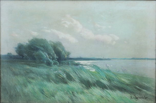 Karl Hagemeister | Märkische Seenlandschaft (Blick über den Schielowsee nach Geltow) | um 1894 | Pastellkreiden | Versteigerung am 15.11.2024 | Startpreis 9.000 €. Foto: Auktionshaus Kastern