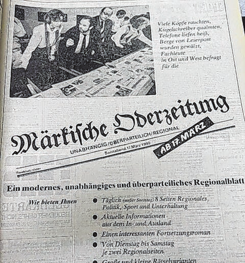 Die erste „MOZ“-Ausgabe erschien am 17. März 1990. Repro: Heinz Kannenberg