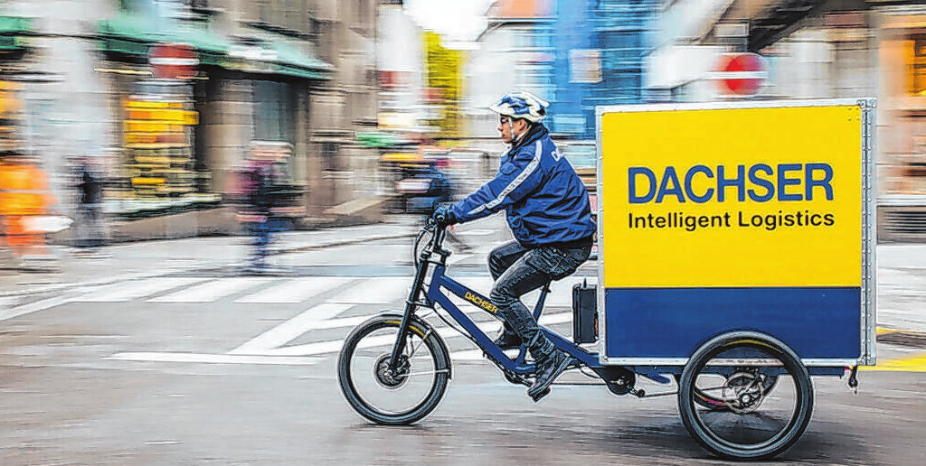  Klimafreundliche Lösung für die letzte Meile: In vielen Städten sieht man mittlerweile immer häufiger Lastenfahrräder für die Zustellung von Paketen und Waren. Foto: Dachser