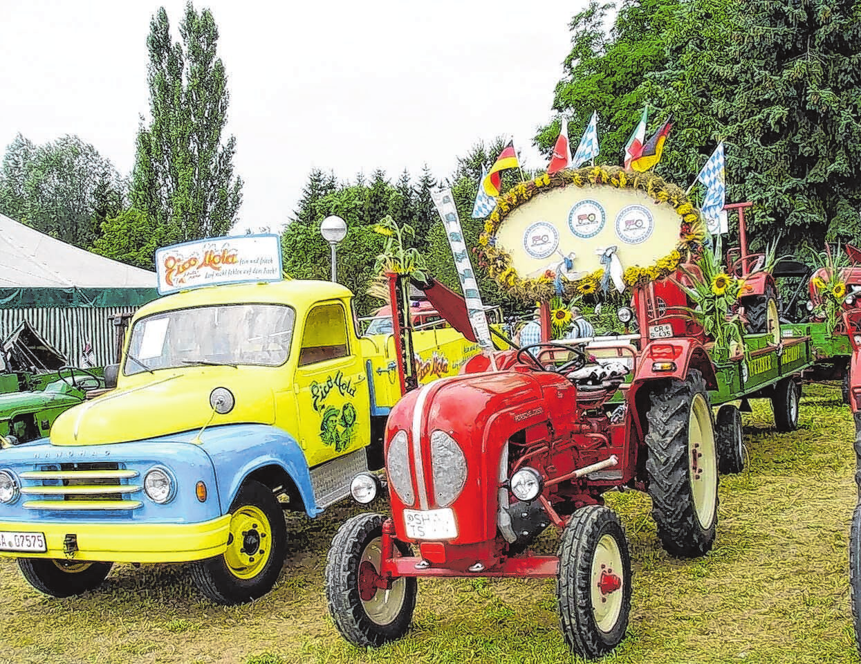 Zum Oldtimertreffen kommen alljährlich über 50 Fahrzeuge - hauptsächlich Schlepper, aber auch Pkw und Mopeds.