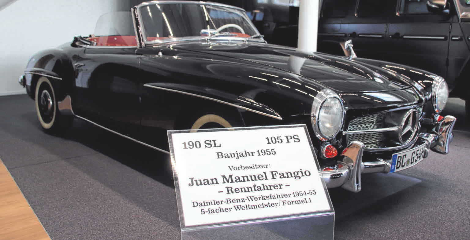 Motorsportenthusiasten werden den Vorbesitzer dieses 190 SL kennen: Der 5-fache Formel 1 Weltmeister Juan Manuel Fangio.