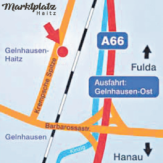 Direkt an der A 66 AutobahnAbfahrt „GelnhausenOst“ (Stadtteil Haitz)