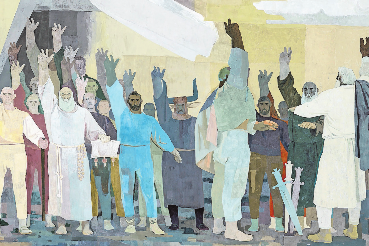 Ein Ausschnitt aus dem Wandbild im Bundesbriefmuseum Schwyz: der Rütlischwur. Bild: zvg
