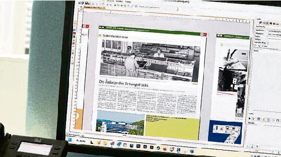 Heute werden die Seiten digital produziert wie auch die Seite zu den Anfängen im Zeitungsdruck.