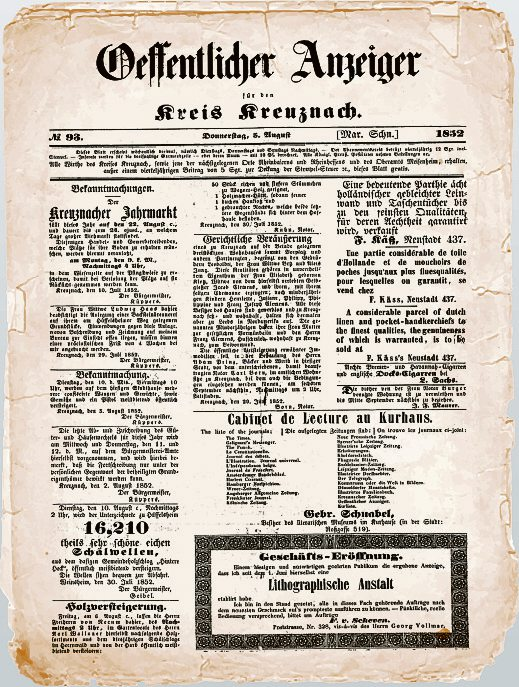 1852 | Bekanntmachungen im Kreis Kreuznach