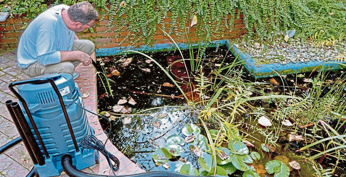 Mit einem Schlammsauger kann man den Teichboden von Schlamm, Pflanzenresten und Mulm befreien. Foto: djd/Eheim