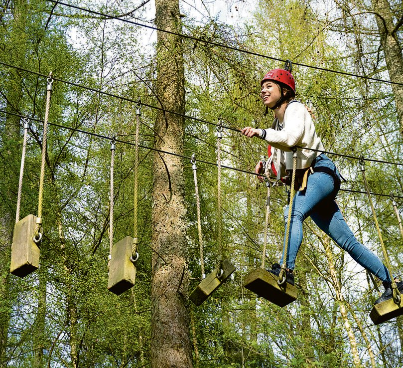 Mutig unterwegs: Sicher gesichert erkundet eine junge Kletterin die Höhen im Kletterwald Hennef. Foto: Lucky Luxem