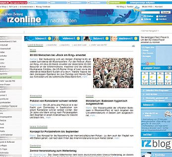 So sah rz-online aus, der Vorläufer von rhein-zeitung.de. Auf der Webseite finden sich rund um die Uhr aktuelle Nachrichten - der inhaltliche Schwerpunkt liegt auf dem nördlichen Rheinland-Pfalz und lokalen Themen.