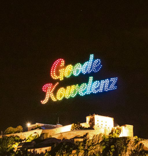Im vergangenen Jahr fand zum ersten Mal die Drohnenshow im Rahmen von Rhein in Flammen statt. Foto: Koblenz-Touristik GmbH
