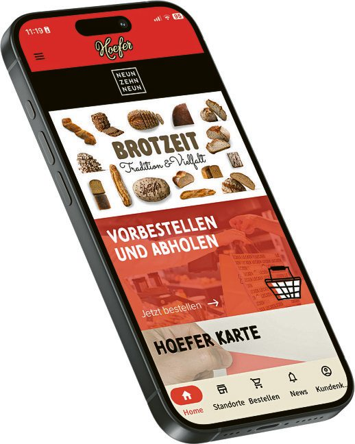 Mit der Hoefer-App können Kunden Backwaren bequem vorbestellen, Treuevorteile nutzen und sich über Neuigkeiten informieren.
