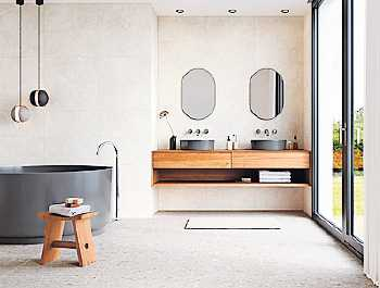 Fliesen prägen den Badezimmer-Look. FOTO: AGROB BUCHTAL/DEUTSCHE FLIESE/AKZ-O