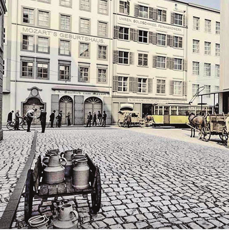 Hagenauerplatz vor Mozarts Geburtshaus um 1898. BILD: SN/TIMETOUR