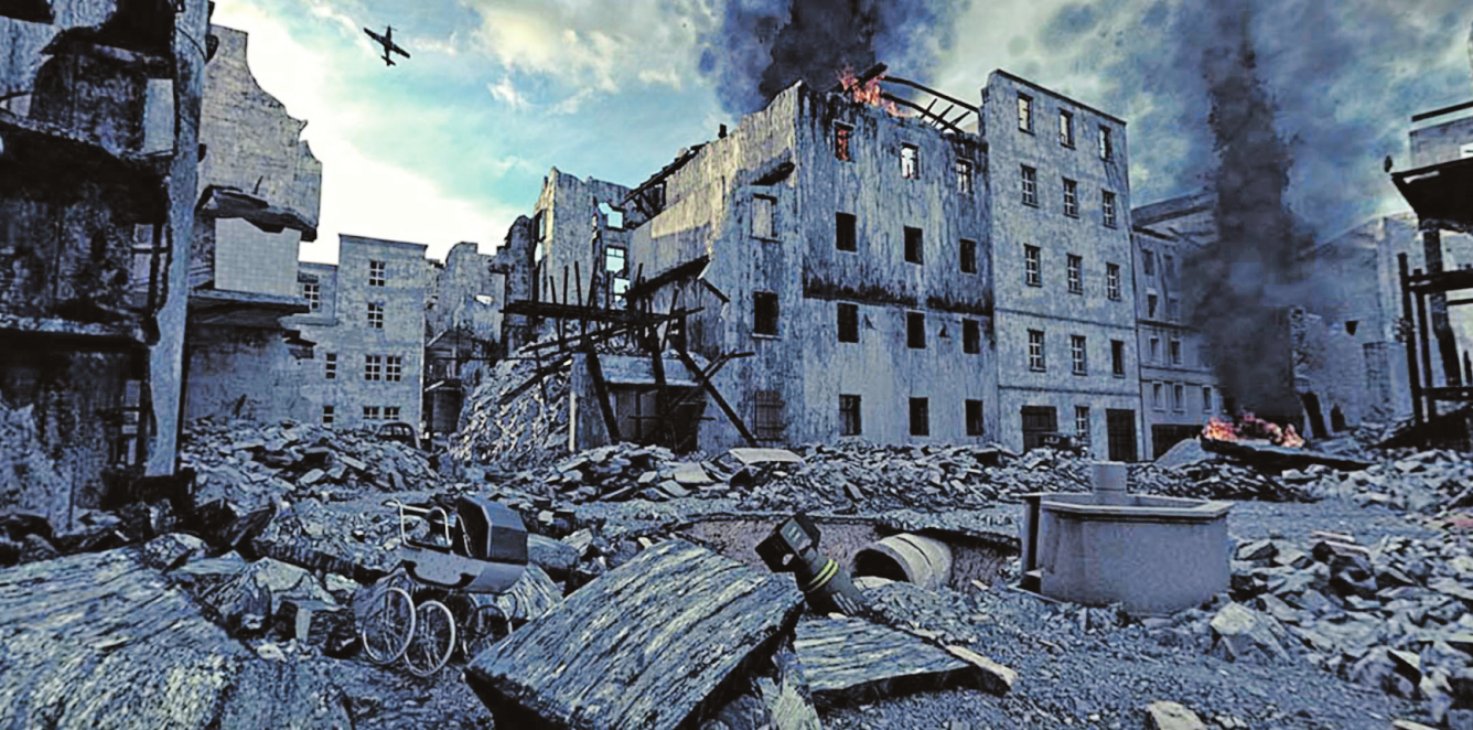 Die völlig zerstörte Pfeifergasse nach einem Angriff im Zweiten Weltkrieg. BILD: SN/TIMETOUR