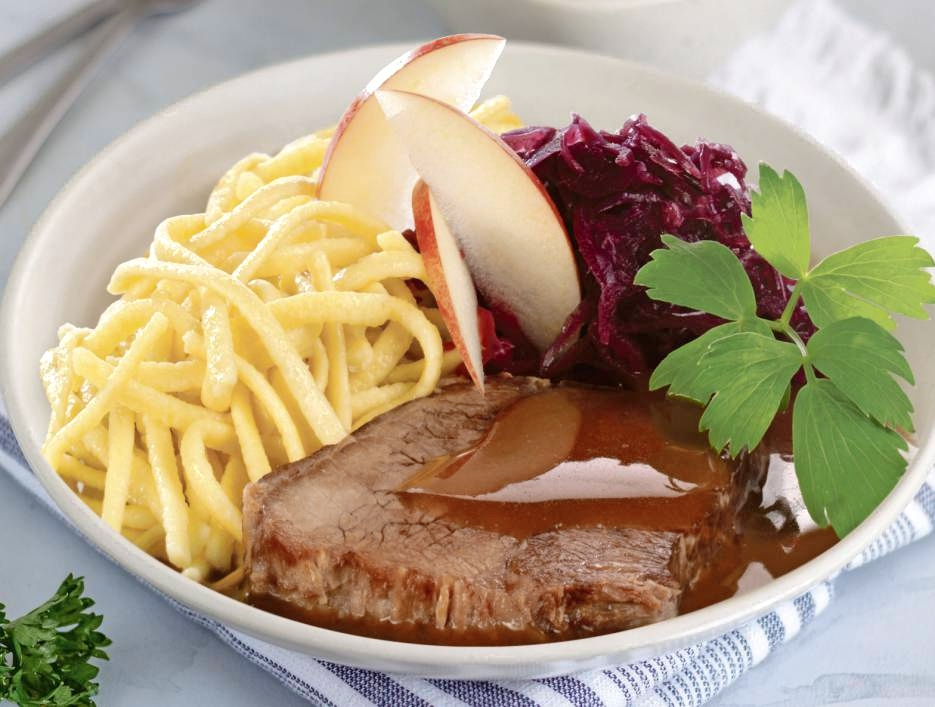 Fünf frisch zubereitete Mahlzeiten stehen von montags bis freitags zur Auswahl. Auch vegetarische Gerichte gibt es. Fotos: Meyer Menü