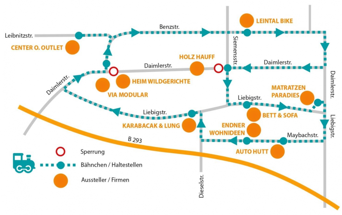 Auch das bei den Besuchern sehr beliebte Bimmelbähnchen ist wieder im Leingartener Gewerbegebiet unterwegs. Fotos/Grafik: faktorzwei